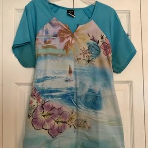 Tropical themed women’s small scrub top